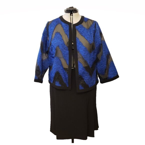 Kasper Jackets & Blazers - Kasper Womens Blue & Black Lightweight Organza Mixed Texture Jacket w/Skirt. 14W